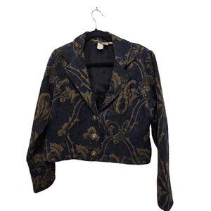 Vintage Painted Pony Women's Y2K 90s Bohemia Cropped Jacquard Blazer Medium Blue